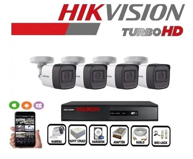 Hikvision 4 Kameralı Güvenlik Paket Set Hdd Dahil